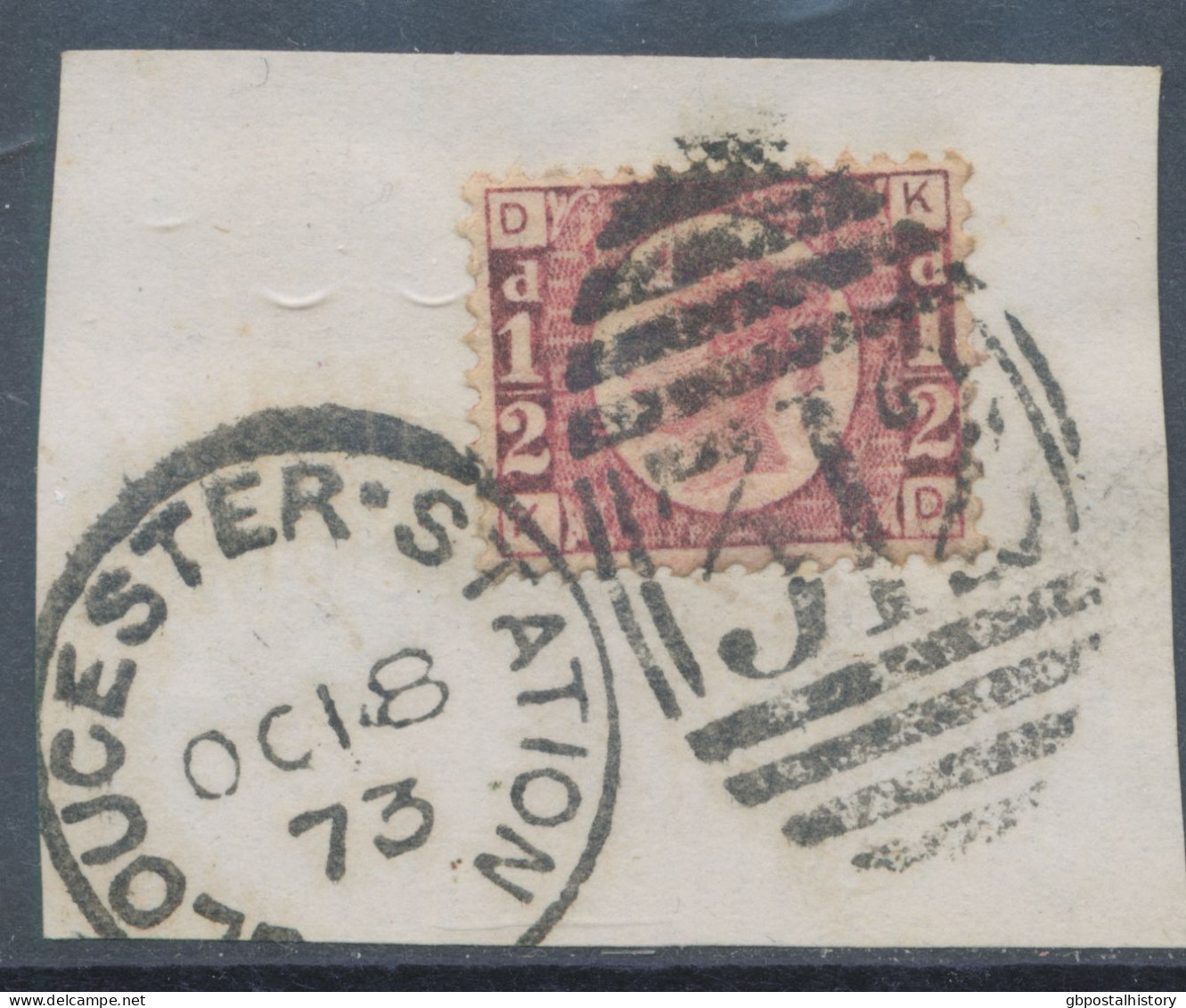 GB QV ½d Plate 5 (KD) Superb Used On Piece W Scarce Duplex „GLOUCESTER-STATION / 312“, Gloucestershire (4VODE, POSTMARK- - Used Stamps