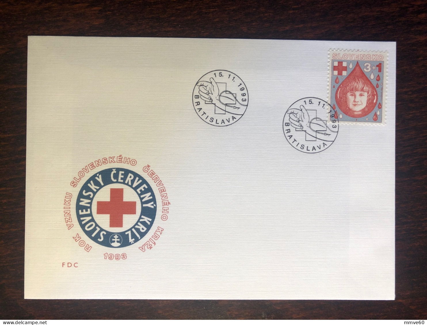 SLOVAKIA FDC COVER 1993 YEAR BLOOD DONATION RED CROSS HEALTH MEDICINE STAMPS - FDC