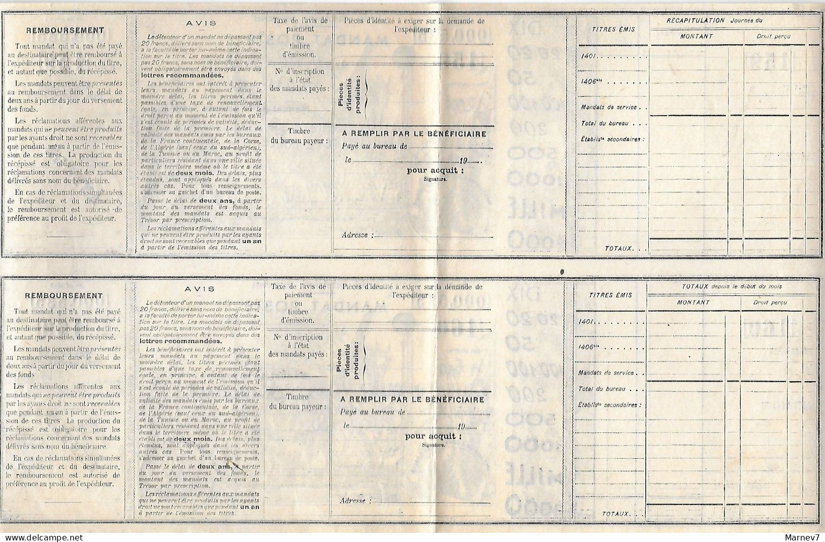 2 Mandat-Poste - Cours D'Instruction - Griffe ANNULE - Les Mureaux - 156 - 160 - Correo Postal