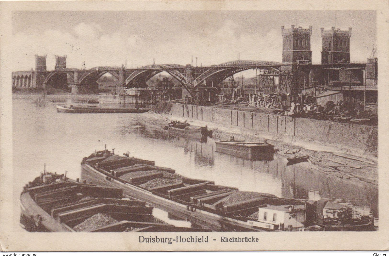 Duisburg-Hochfeld - Rheinbrücke - Militär Post Belgien - Legerposterij Belgie - Binnenschepen - Péniche - Duisburg