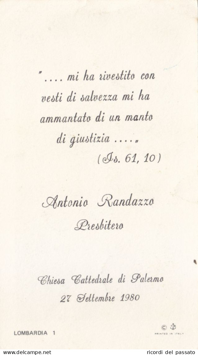 Santino Ricordo Presbitero Antonio Randazzo - Palermo 1980 - Devotion Images