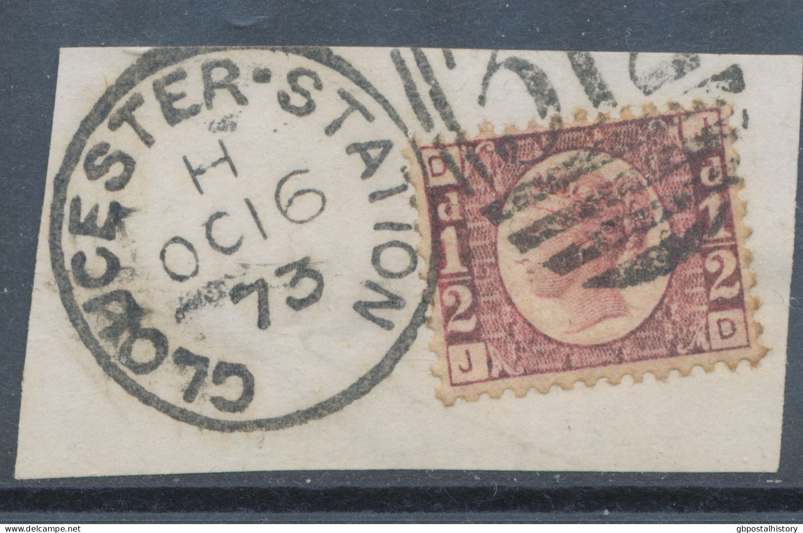 GB QV ½d Plate 5 (JD) Very Fine Used On Piece With Scarce Duplex „GLOUCESTER-STATION / 312“, Gloucestershire (4VODE, Tim - Gebruikt