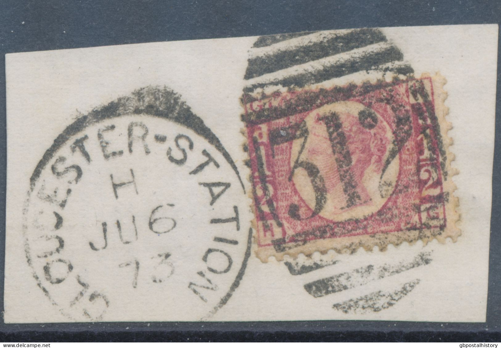 GB QV ½d Plate 6 (HG) Superb Used On Piece With Scarce Duplex „GLOUCESTER-STATION / 312“, Gloucestershire (4VODE, Time C - Oblitérés