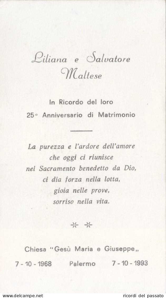 Santino Ricordo 25°anniversario Di Matrimonio - Palermo 1968 / 1993 - Devotion Images