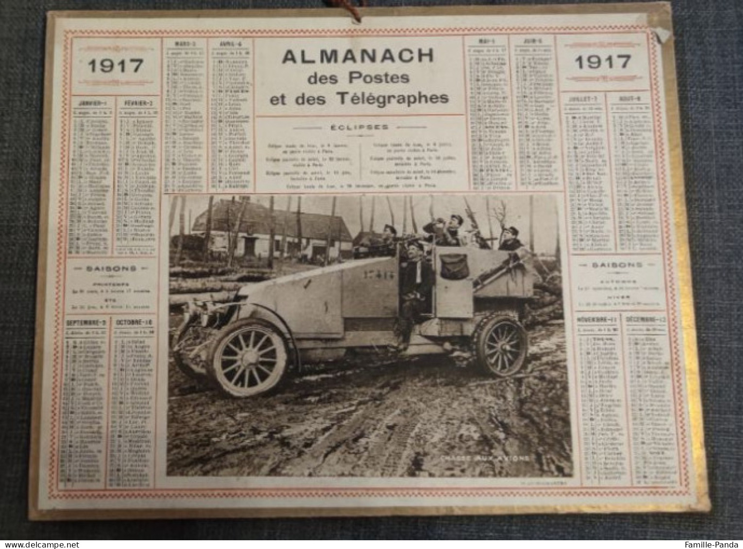 Calendrier PTT ALMANACH 1917 Des Postes Et Télégraphes 45 Loiret - Chasse Aux Avions - Oberthur - Tamaño Grande : 1901-20