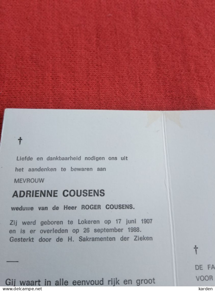 Doodsprentje Adrienne Coussens / Lokeren 17/6/1907 - 26/9/1988 ( Roger Coussens ) - Religione & Esoterismo