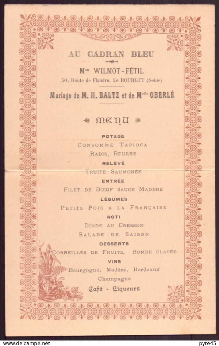 Menu Mariage, Cadran Bleu, Le Bourget - Ohne Zuordnung