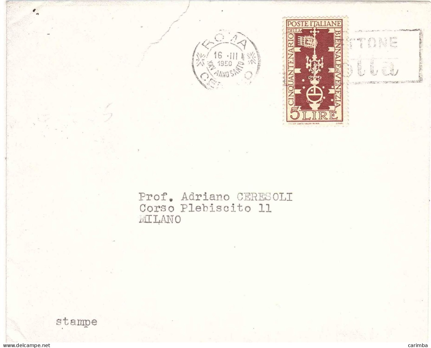 L.5 BIENNALE VENEZIA STAMPE - 1946-60: Poststempel