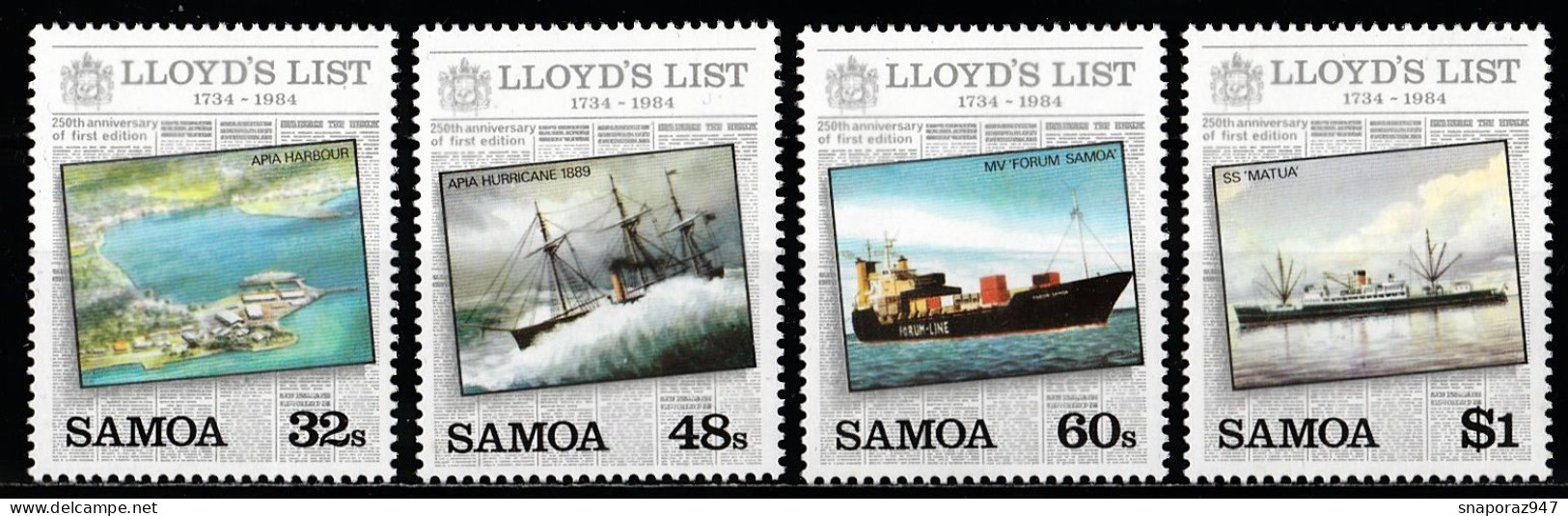 1984 Samoa Press 250th Of The 1st Edition Of The “Lioyd List” Set MNH** Tr145 - Unused Stamps