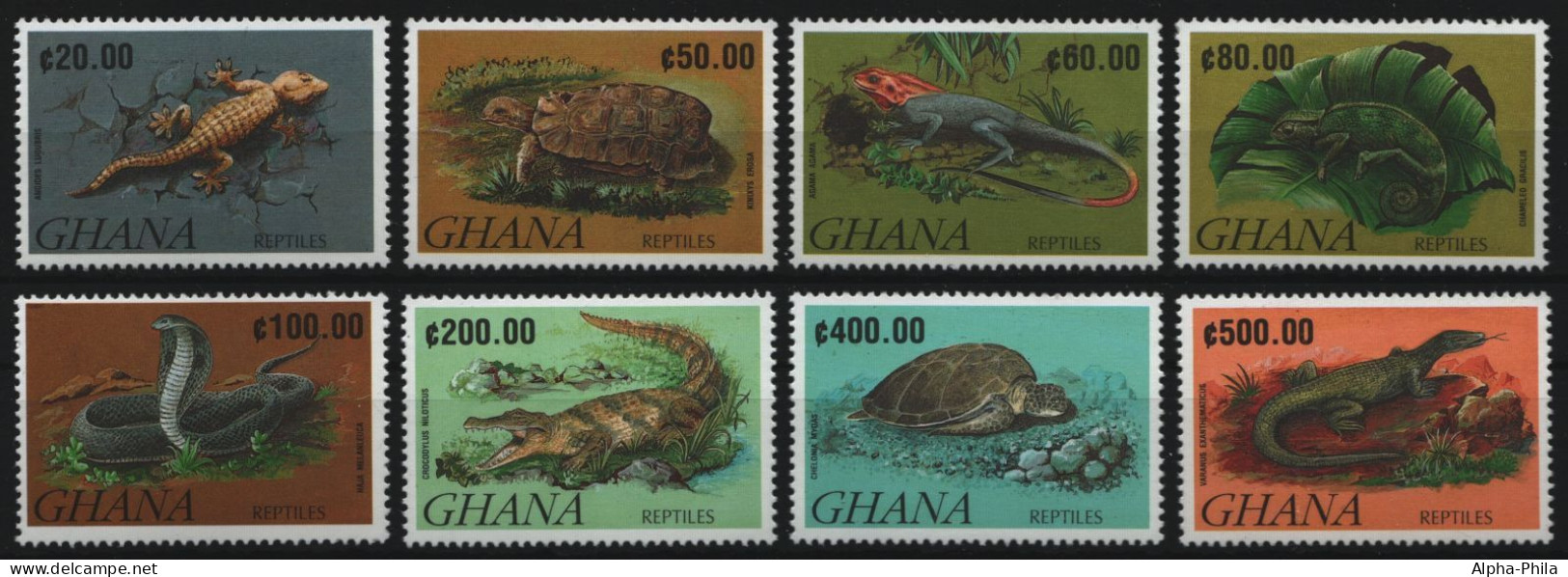 Ghana 1992 - Mi-Nr. 1606-1613 ** - MNH - Reptilien / Reptiles - Ghana (1957-...)