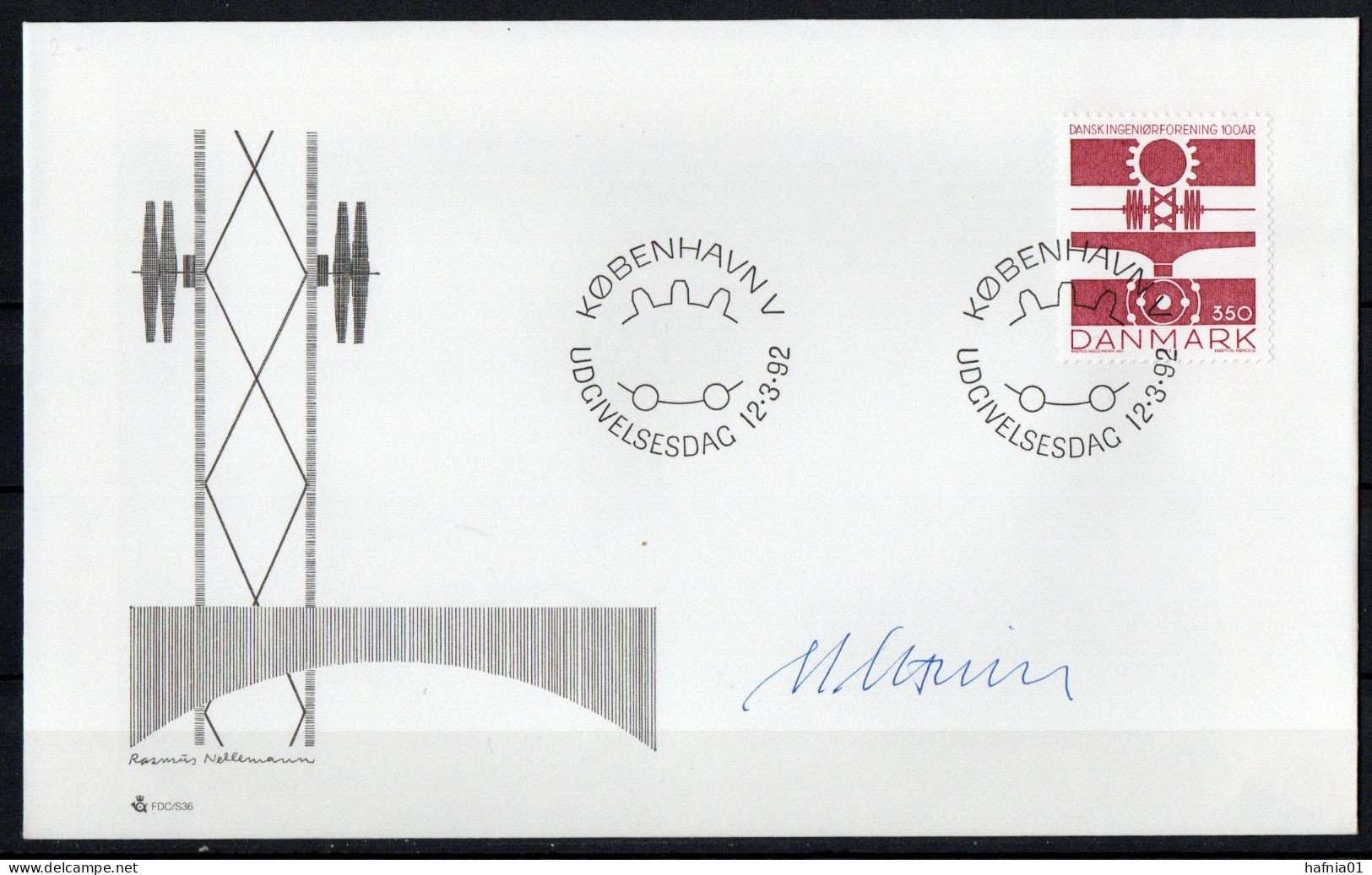 Martin Mörck. Denmark 1992.100 Anniv Danish Engineering Association. Michel 1022 FDC. Signed. - FDC