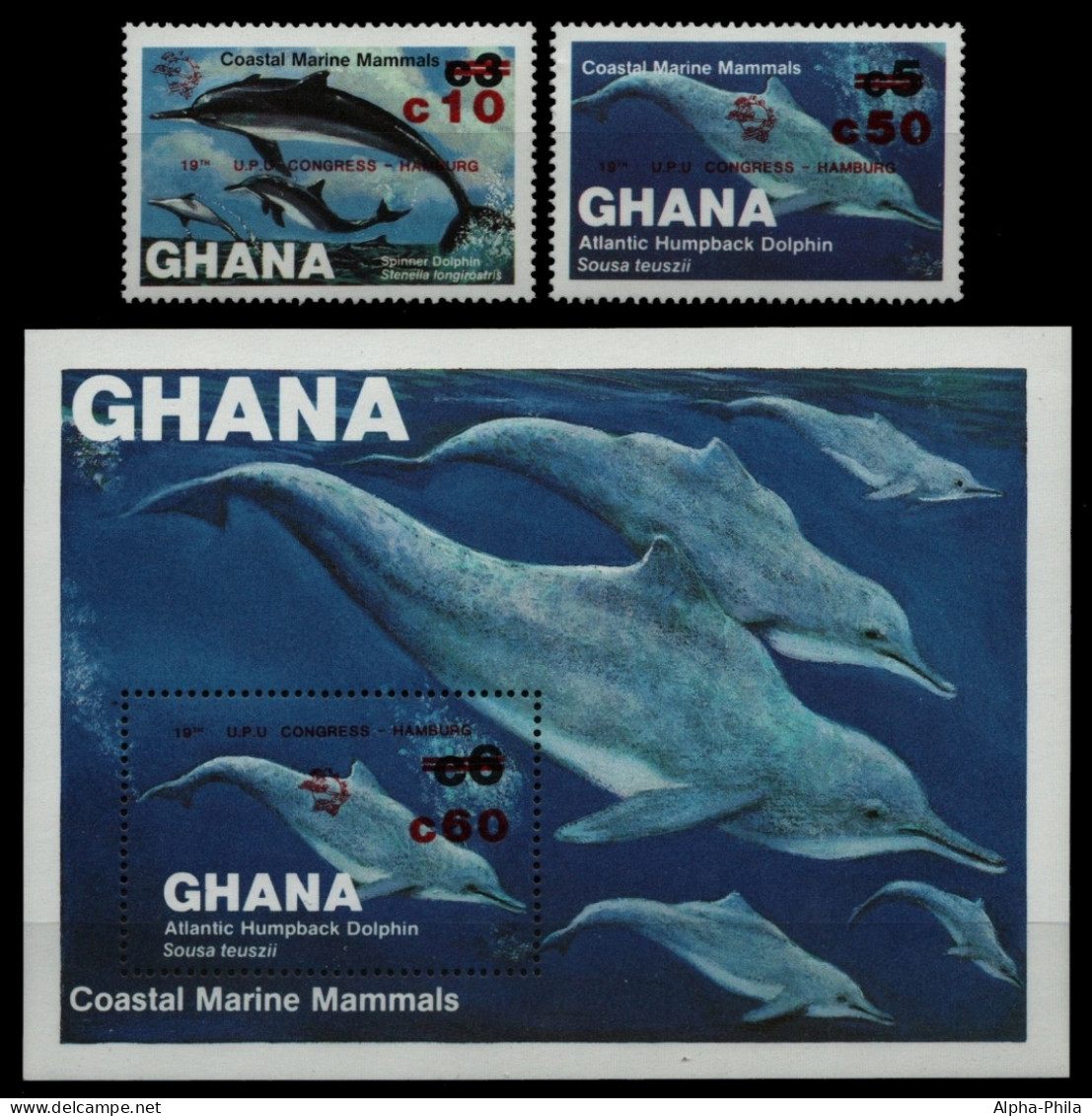 Ghana 1984 - Mi-Nr. 1039-1040 & Block 107 ** - MNH - Wale / Whale - Ghana (1957-...)