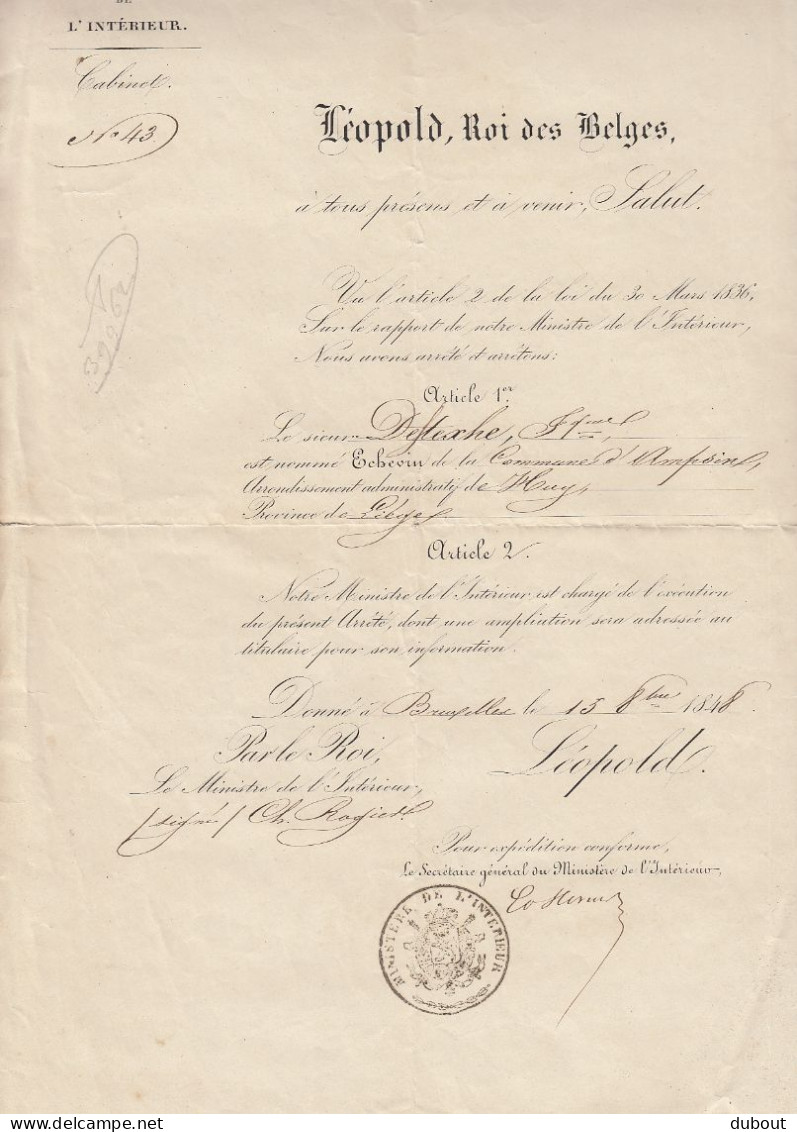 HUY/AMPSIN Nomination De Mr. Destexhe Comme Echevin 1848 (W60) - Documenti Storici