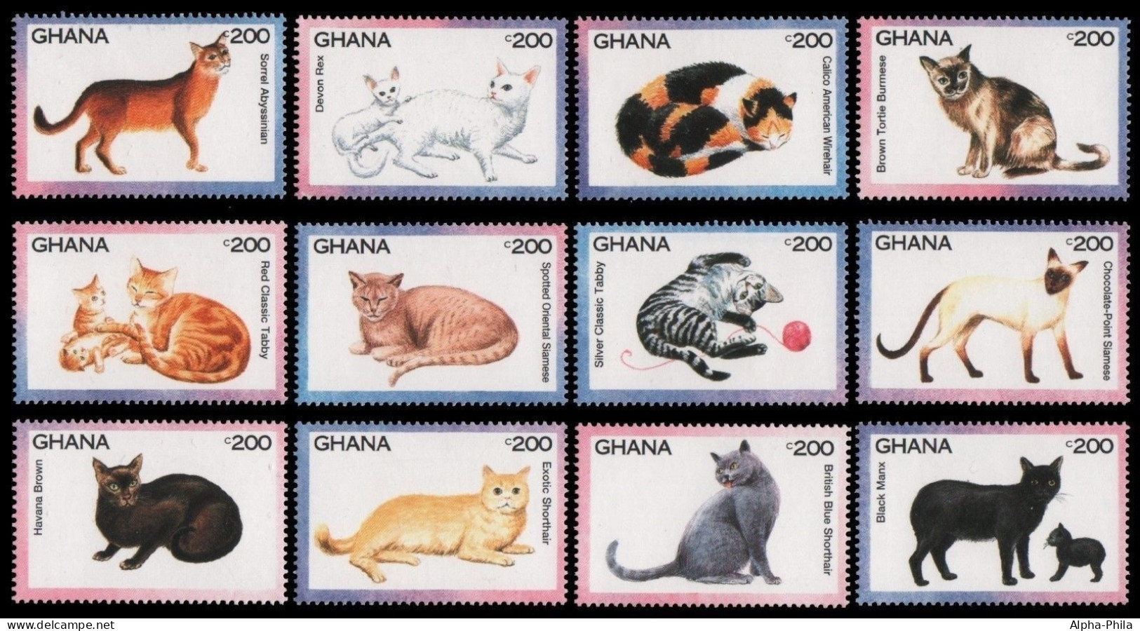 Ghana 1994 - Mi-Nr. 1994-2005 ** - MNH - Einzeln - Katzen / Cats - Ghana (1957-...)