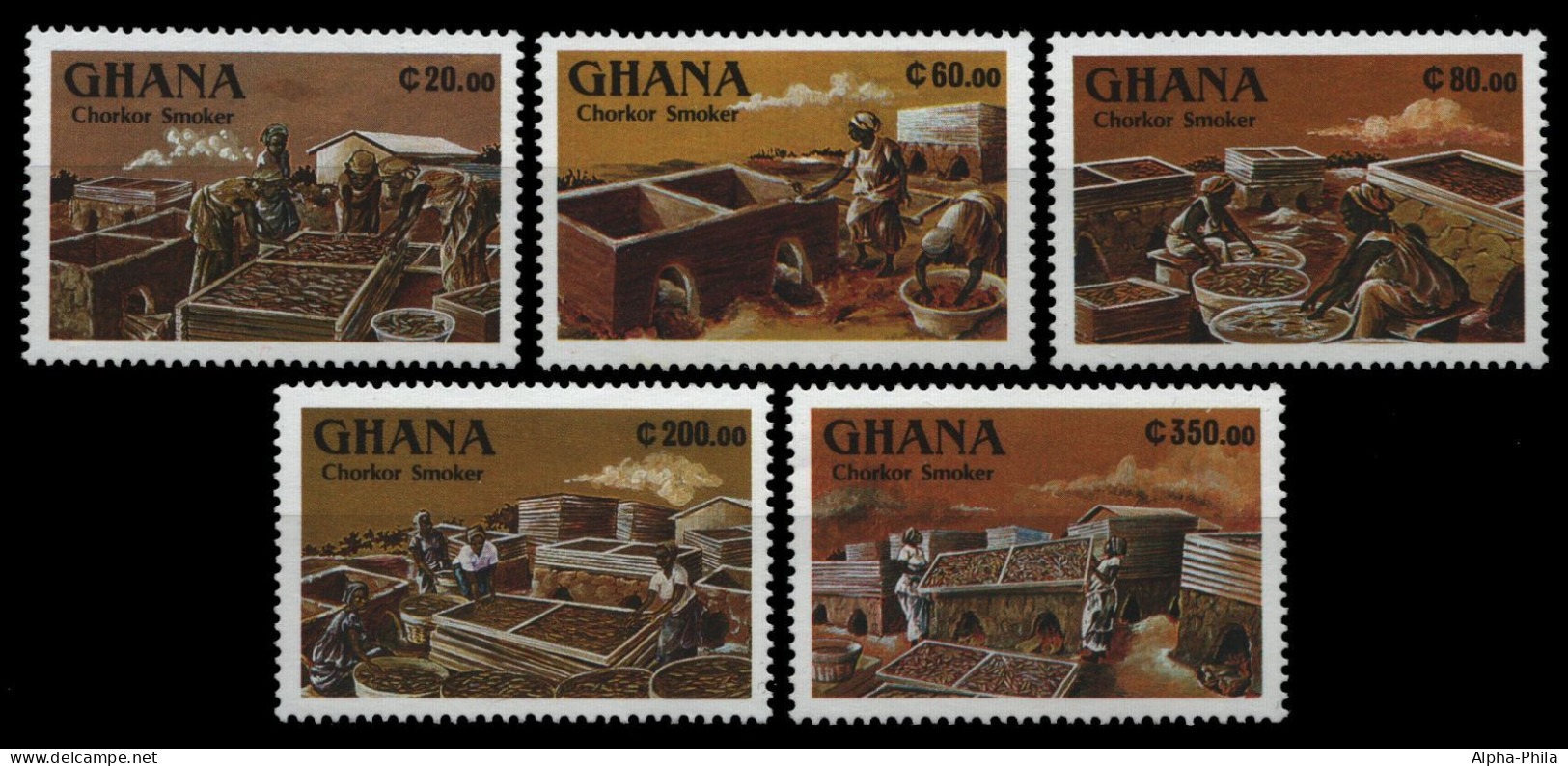 Ghana 1991 - Mi-Nr. 1511-1515 ** - MNH - Fischräucherei - Ghana (1957-...)