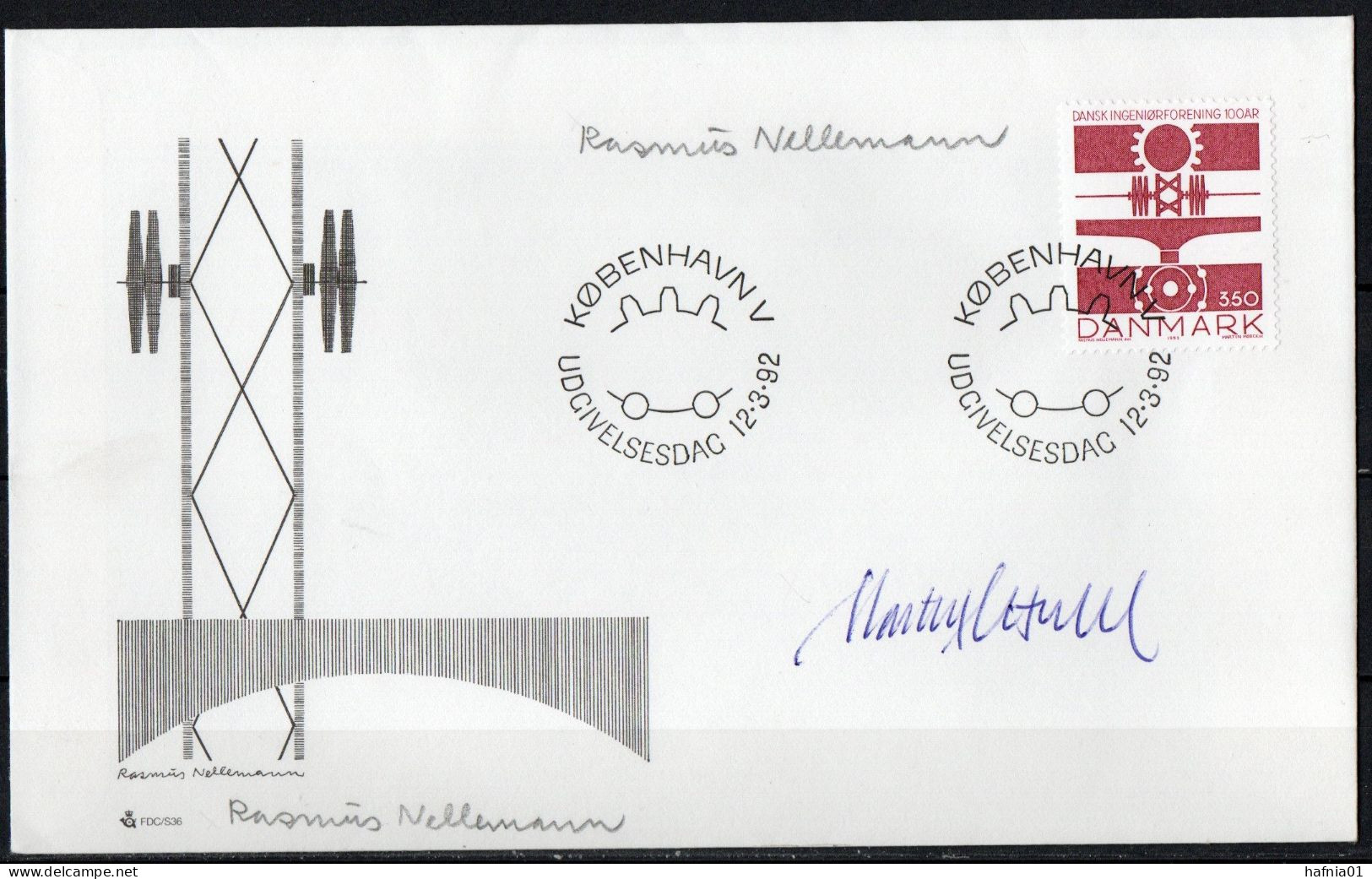 Martin Mörck. Denmark 1992.100 Anniv Danish Engineering Association. Michel 1022 FDC. Signed. - FDC