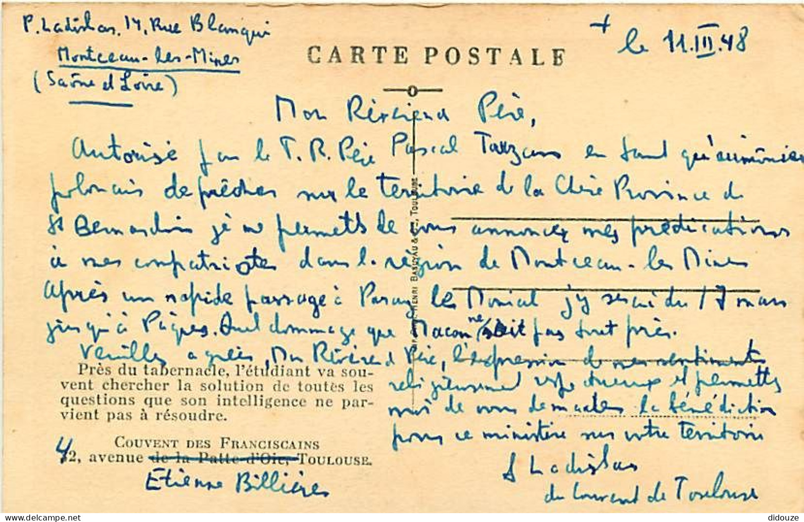 31 - Toulouse - Le Couvent Des Franciscains - Animée - Correspondance - CPA - Voyagée En 1948 - Voir Scans Recto-Verso - Toulouse