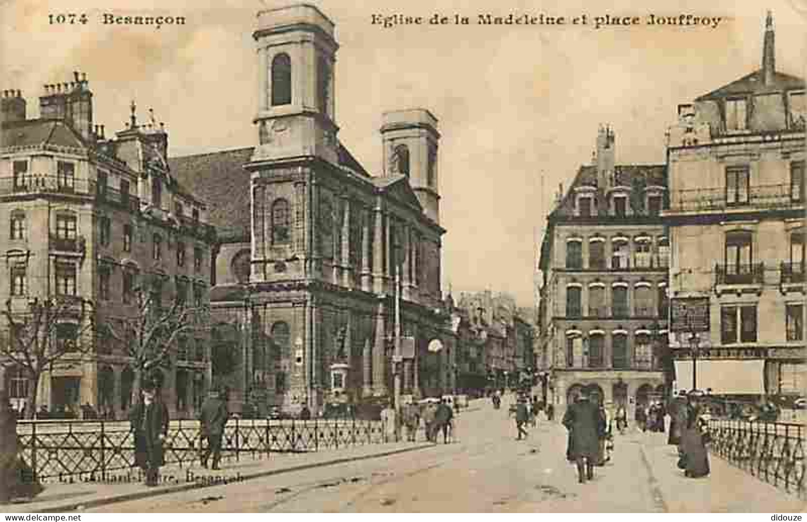 25 - Besançon - Eglise De La Madeleine Et Place Jouffroy - Animée - Oblitération Ronde De 1915 - Correspondance Militair - Besancon