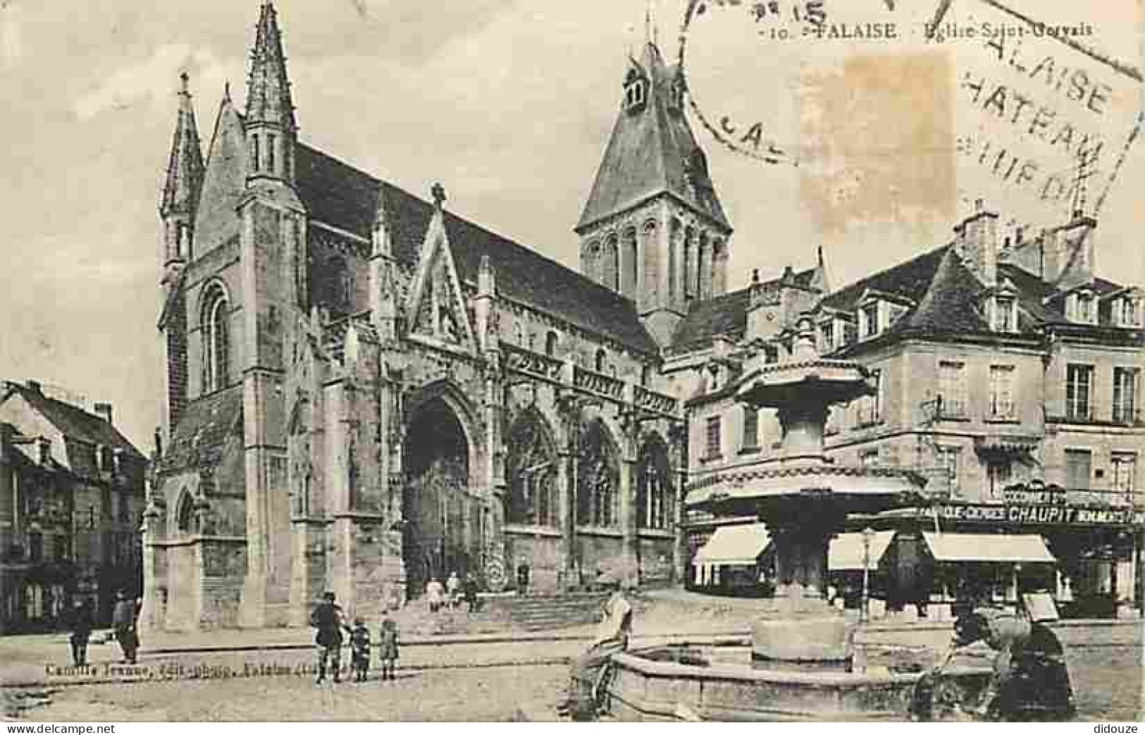 14 - Falaise - Eglise Saint Gervais - Animée - Commerces - Flamme Postale - CPA - Voir Scans Recto-Verso - Falaise