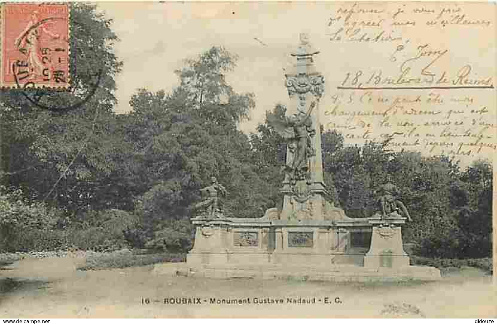 59 - Roubaix - Monument Gustave Nadaud - CPA - Voir Scans Recto-Verso - Roubaix