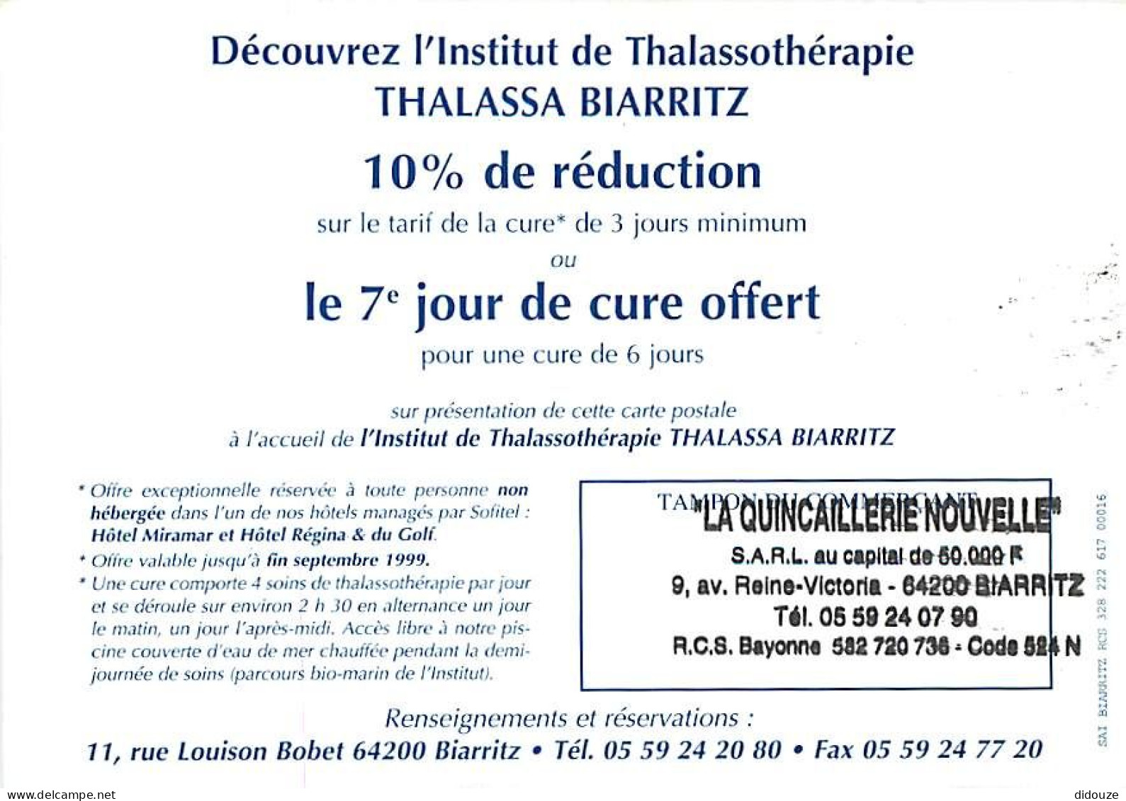 Publicite - Accor - Hotel Thalassa De Biarritz - Carte Neuve - CPM - Voir Scans Recto-Verso - Werbepostkarten