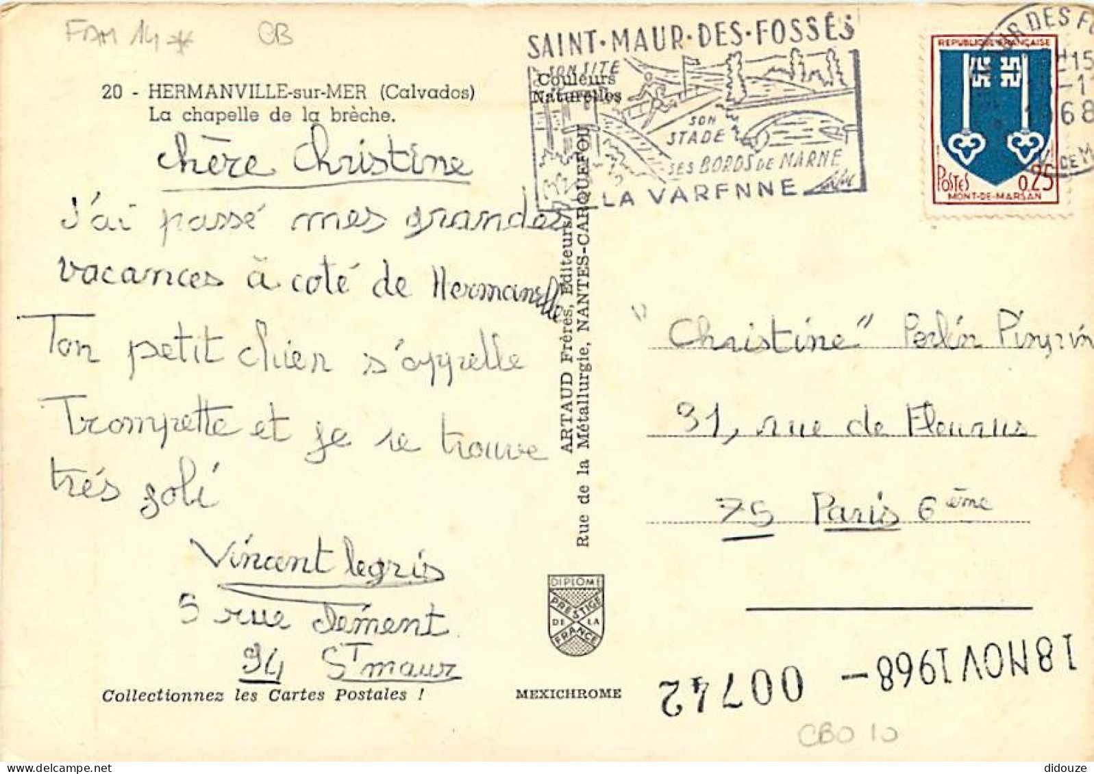14 - Hermanville Sur Mer - La Chapelle De La Brèche - Flamme Postale De Saint Maur Des Fossés - CPM - Voir Scans Recto-V - Other & Unclassified