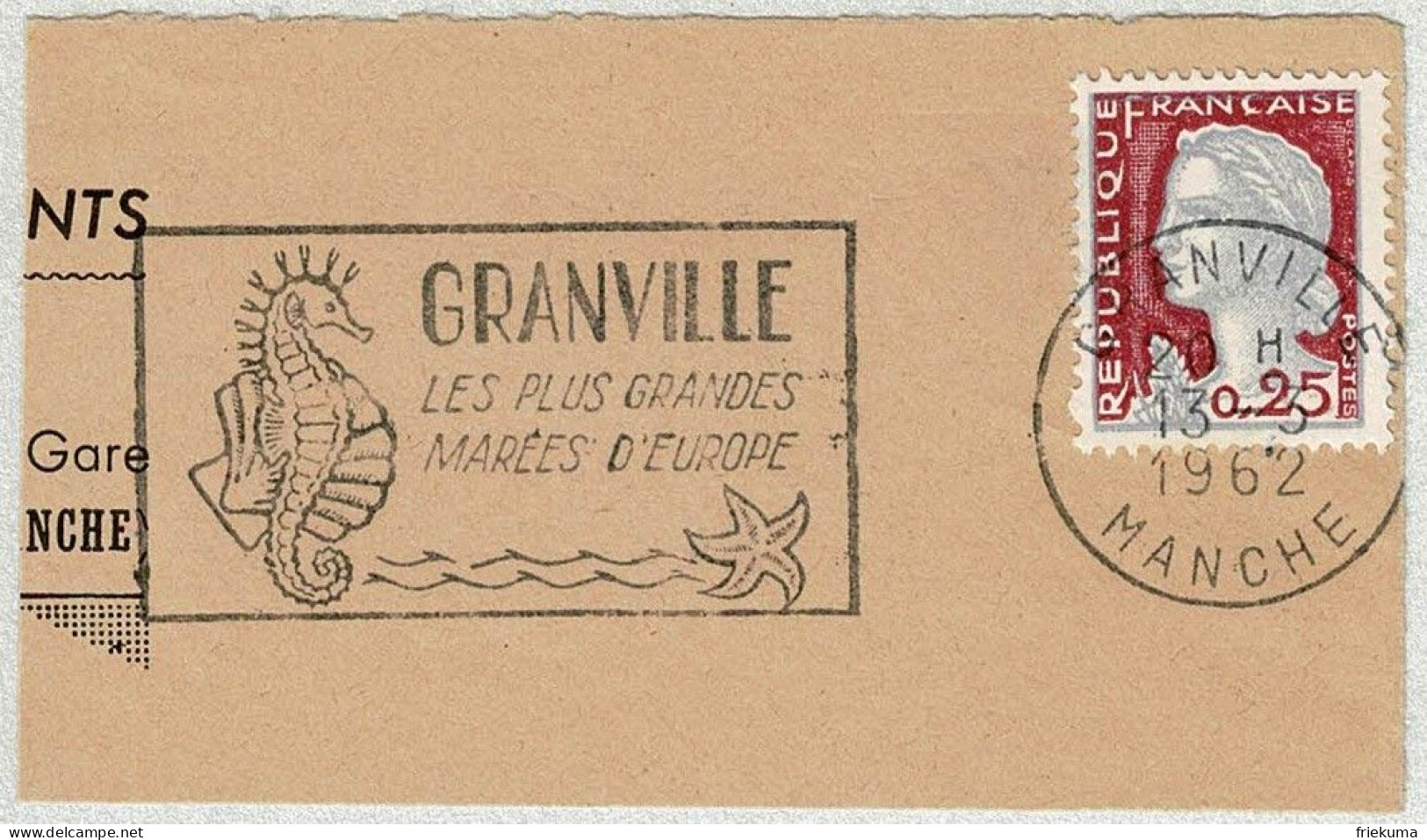 Frankreich / France 1962, Flaggenstempel Granville, Seepferdchen / Hippocampus, Seestern / Asteroidea, Gezeiten - Marine Life