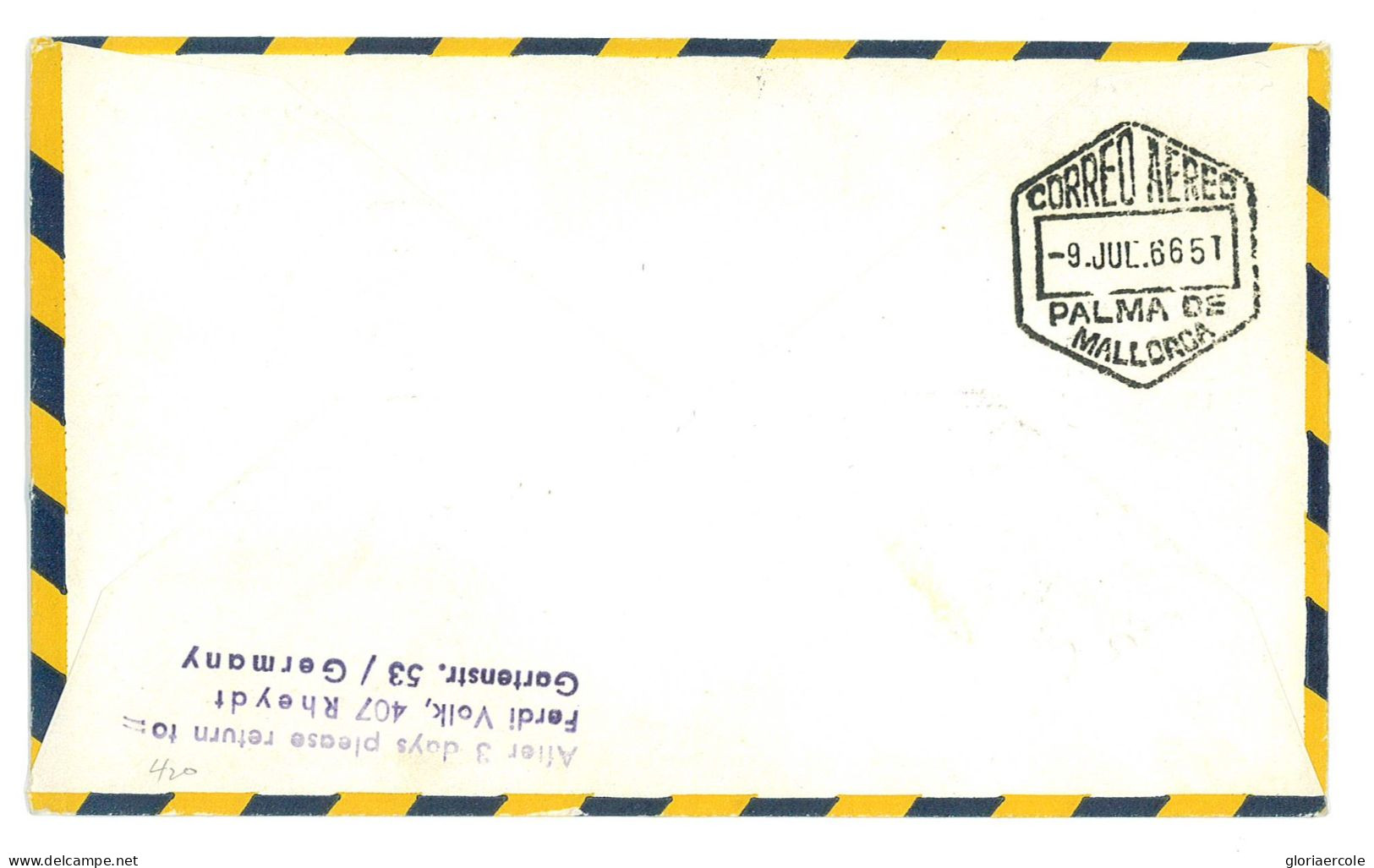 P2907 - ISLANDIA/SPAIN 1ST FLIGHT LUFTHANSA 1966 TO PALMA DE MALLORCA, ICELAND DISPATCH, NOT CATALOGUED IN EDIFIL!!!! NI - Avions