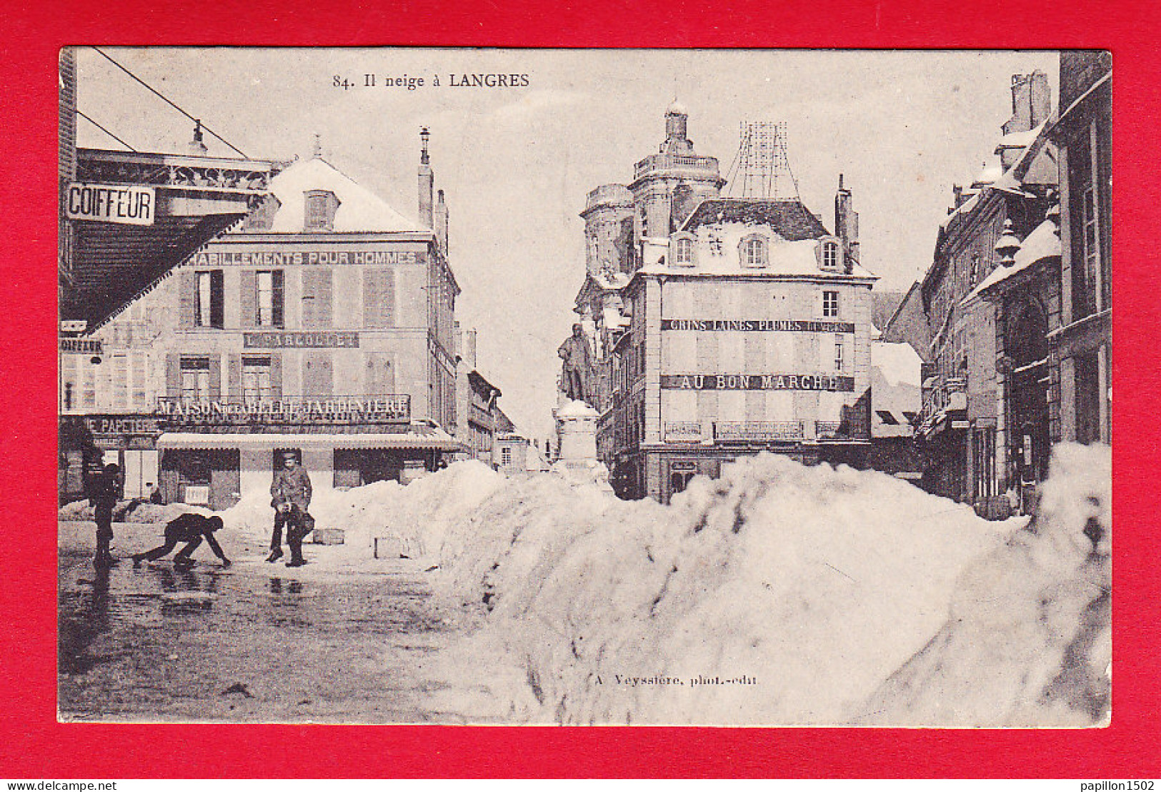 F-52-Langres-18P154  Il Neige à Langres, Coiffeur, La Belle Jardinière, Cachet Militaire, Cpa BE - Langres