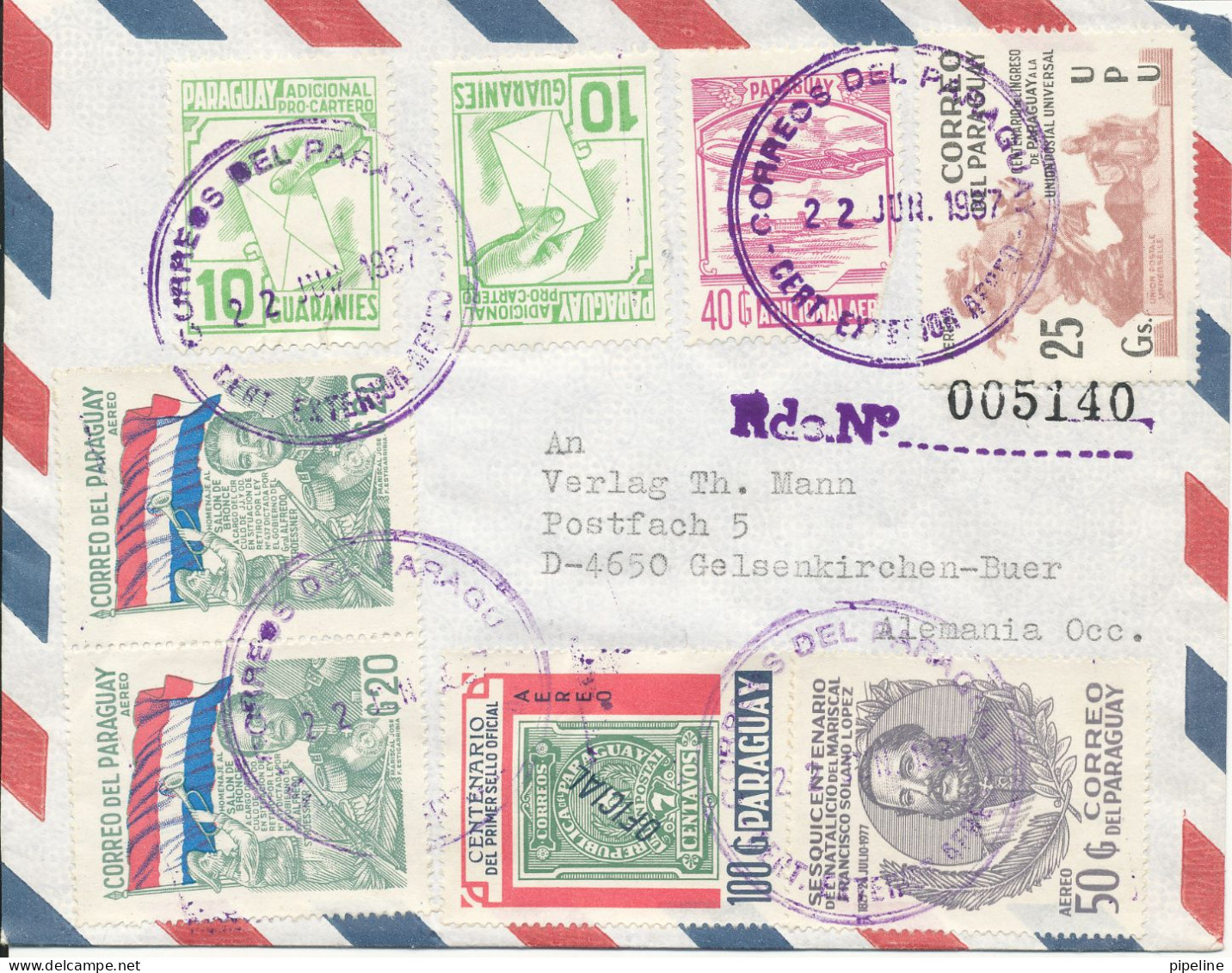 Paraguay Registered Air Mail Cover Sent To Germany 22-6-1987 With More Topic Stamps - Paraguay