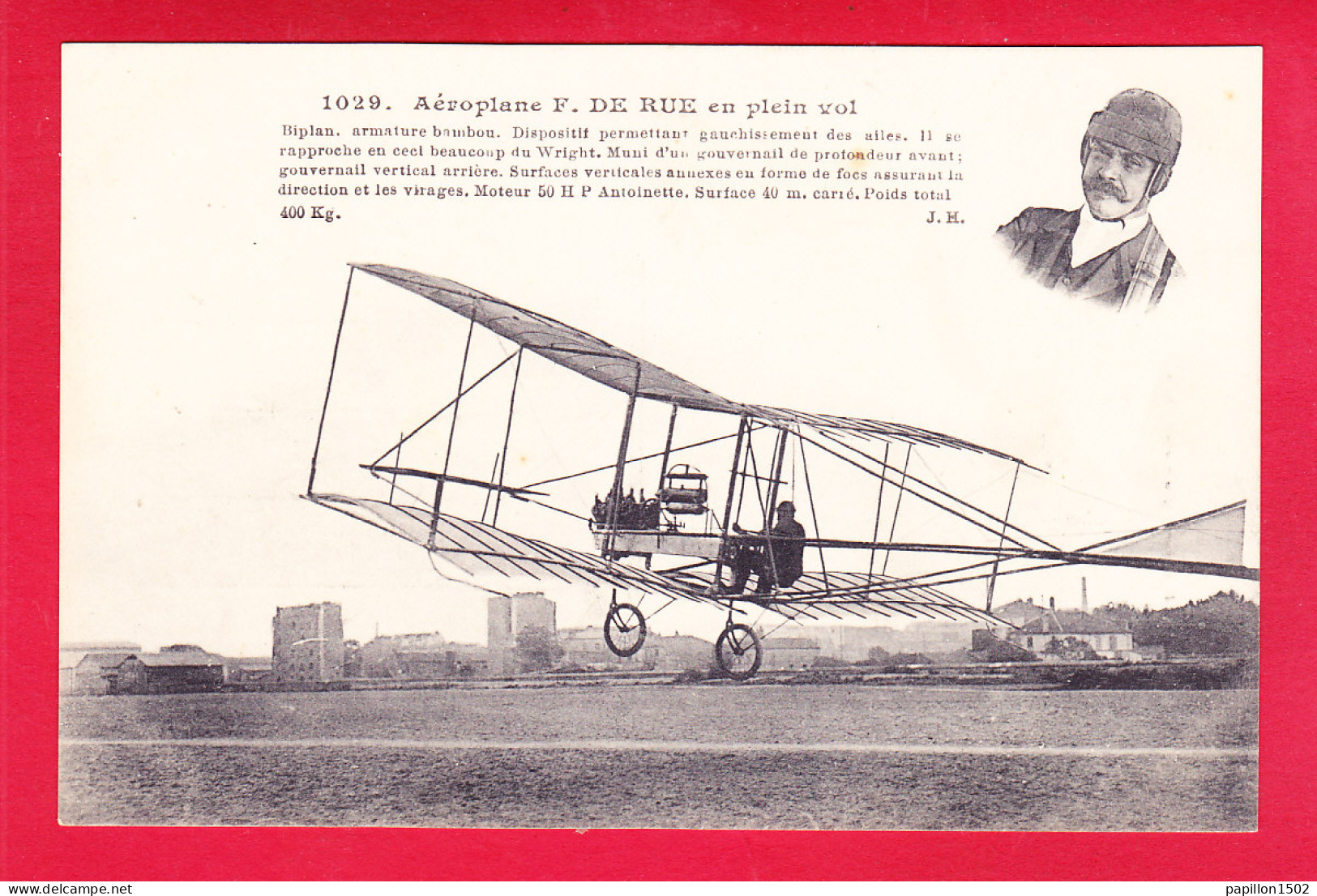 Aviation-308A35  Aéroplane F. DE RUE En Plein Vol, Petite Image De L'aviateur, Cpa BE - ....-1914: Précurseurs