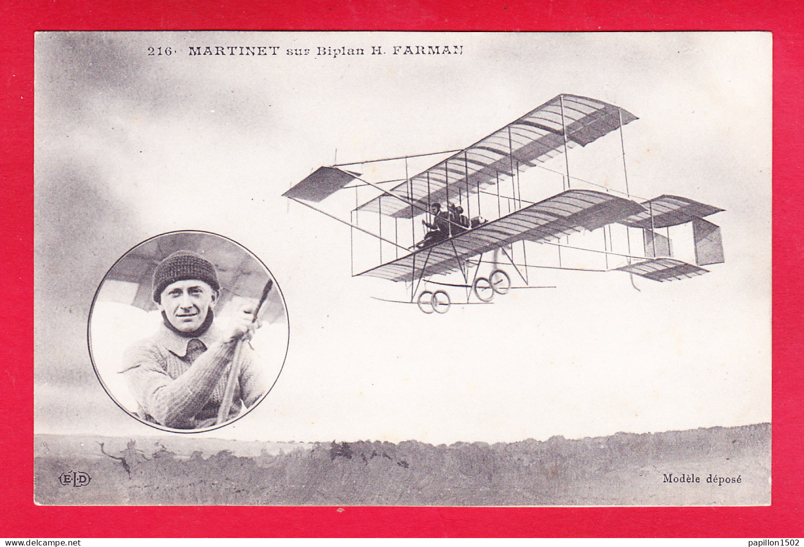 Aviation-310A35  MARTINET Sur Biplan H. FARMAN, En Médaillon, Petite Image De L'aviateur, Cpa BE - ....-1914: Précurseurs