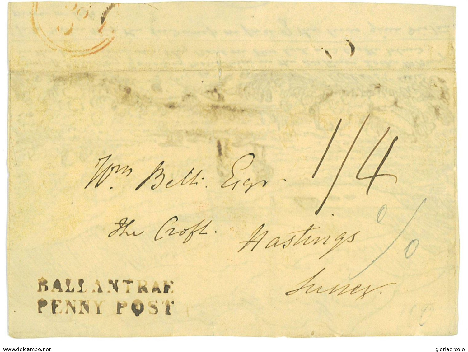 P2908 - GREAT BRITAIN PREPHILATELIC FRONT OF COVER, BUT.. WITH HAND PAINTED INSIDE!! FROM BALLANTRAE PENNY POST (SCARCE) - ...-1840 Préphilatélie