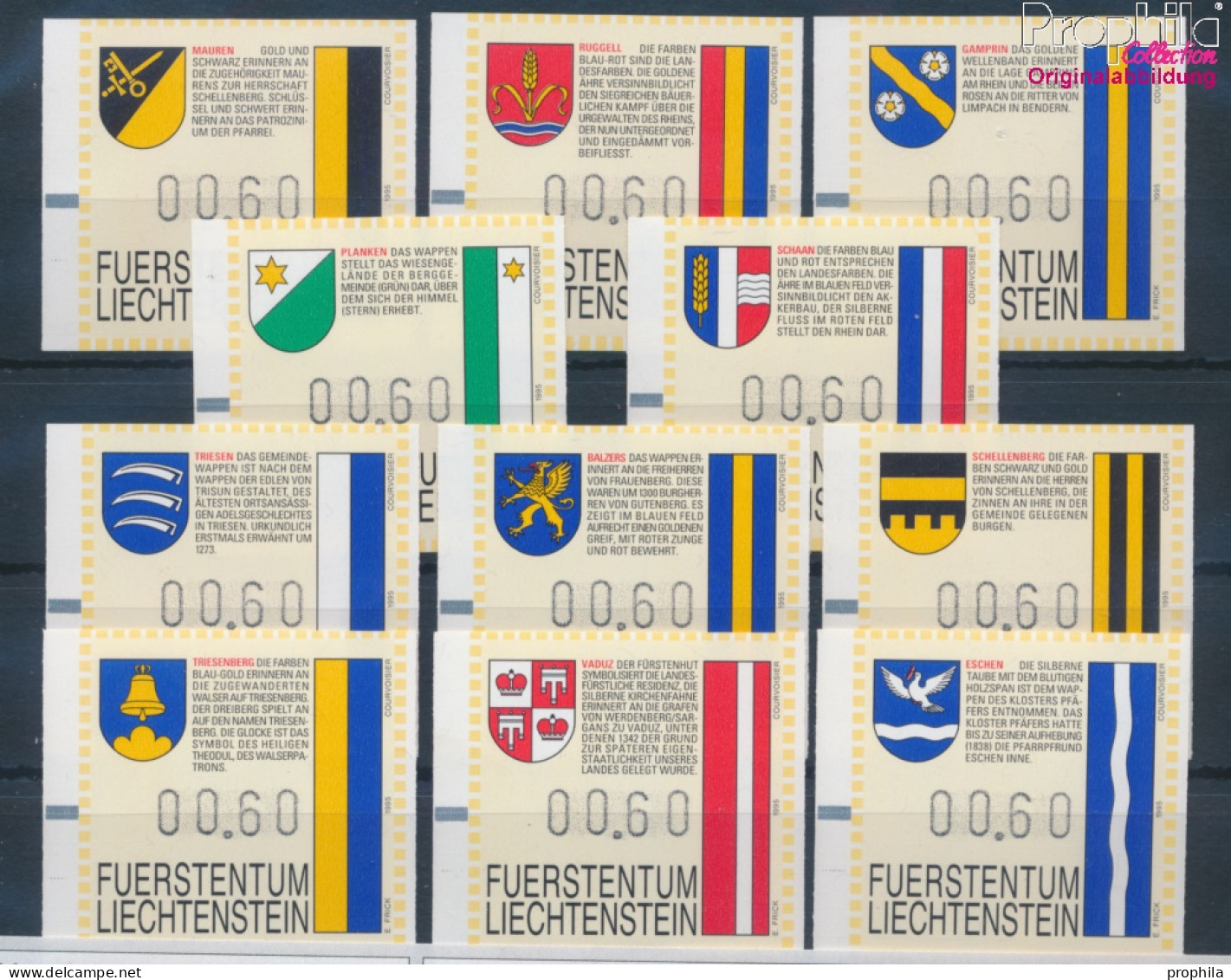 Liechtenstein ATM1-ATM11 (kompl.Ausg.) Postfrisch 1995 Gemeindewappen Automatenmarken (10373748 - Nuovi