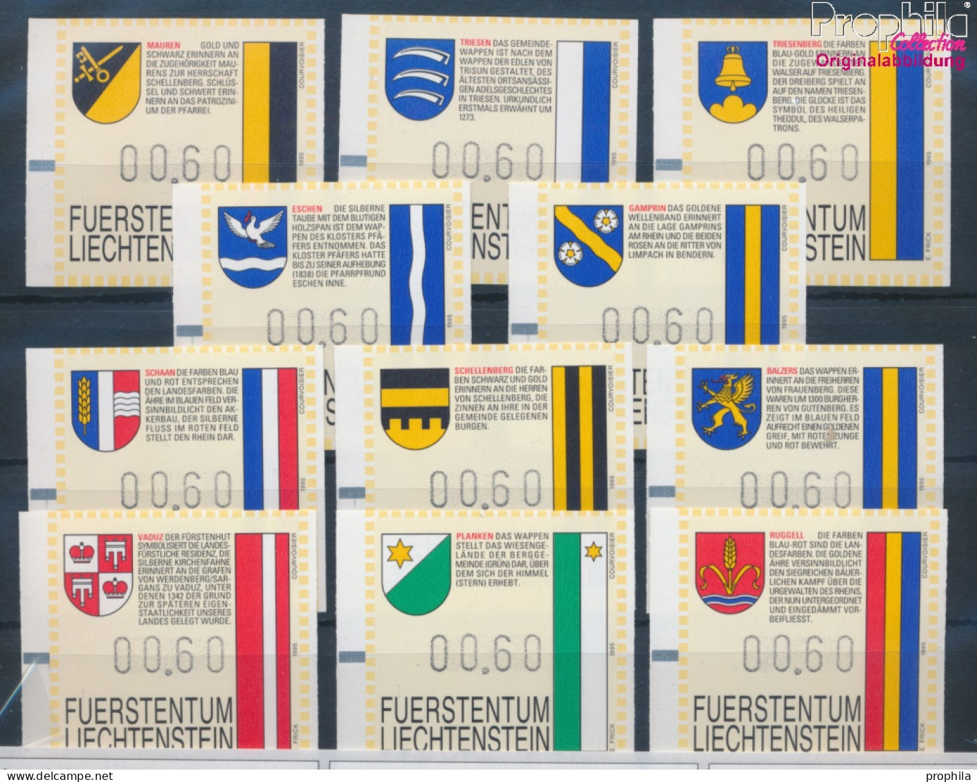 Liechtenstein ATM1-ATM11 (kompl.Ausg.) Postfrisch 1995 Gemeindewappen Automatenmarken (10373749 - Neufs