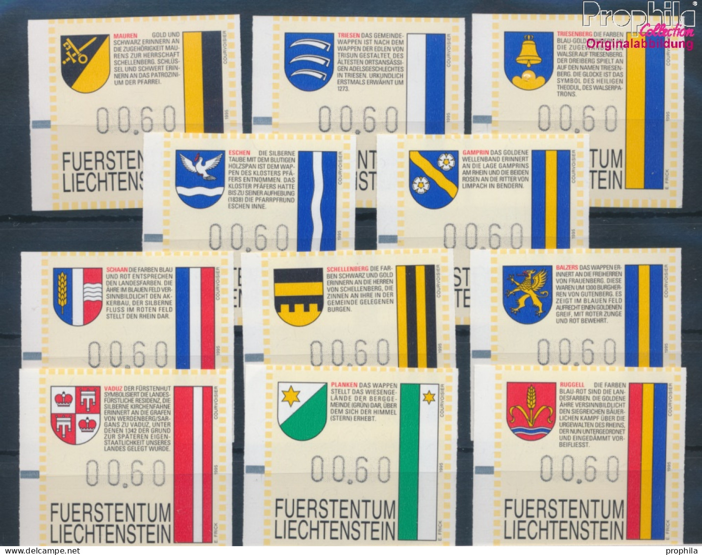 Liechtenstein ATM1-ATM11 (kompl.Ausg.) Postfrisch 1995 Gemeindewappen Automatenmarken (10373750 - Ungebraucht