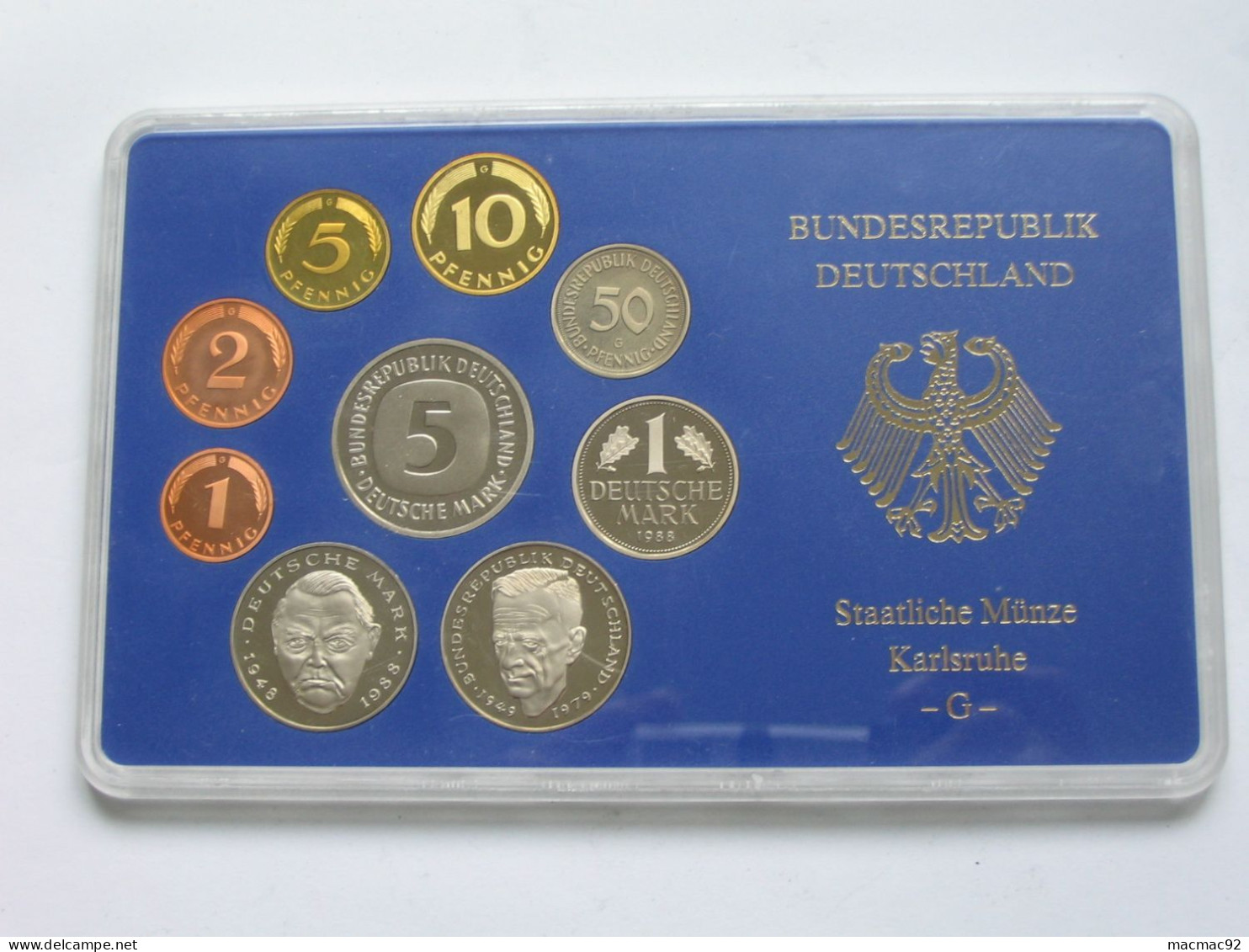 Allemagne Coffret Officiel BE PP Proof 1 Pfennig à 5 Mark 1988  Atelier G   **** EN ACHAT IMMEDIAT **** - Ongebruikte Sets & Proefsets