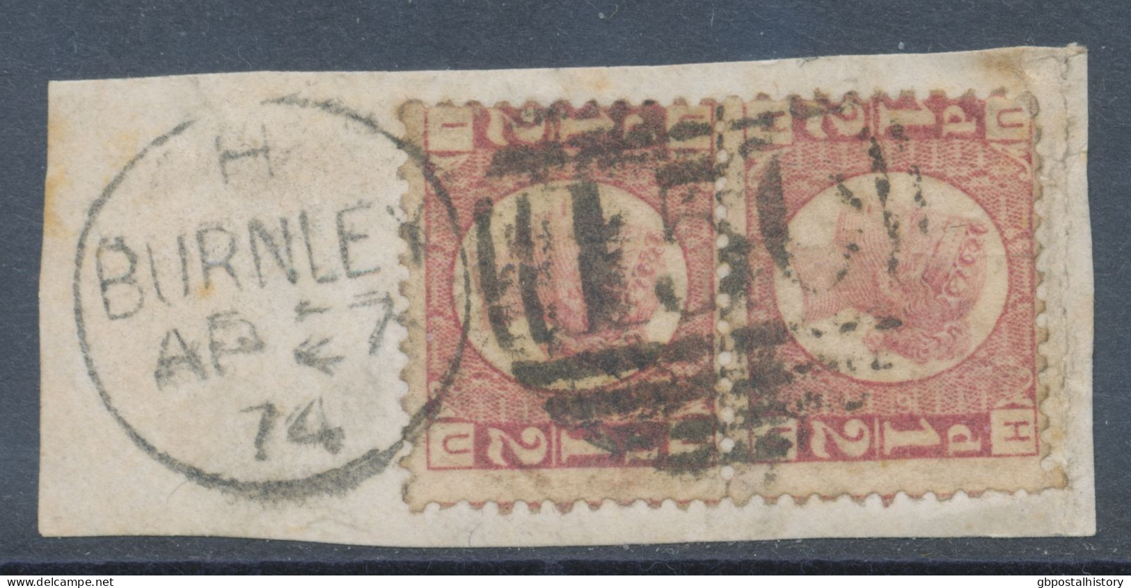 GB QV ½d Plate 6 (pair, HU-IU) Very Fine Used On Piece With Duplex „BURNLEY / 150“, Lancashire (4CD, Time Code „H“), 27. - Gebruikt