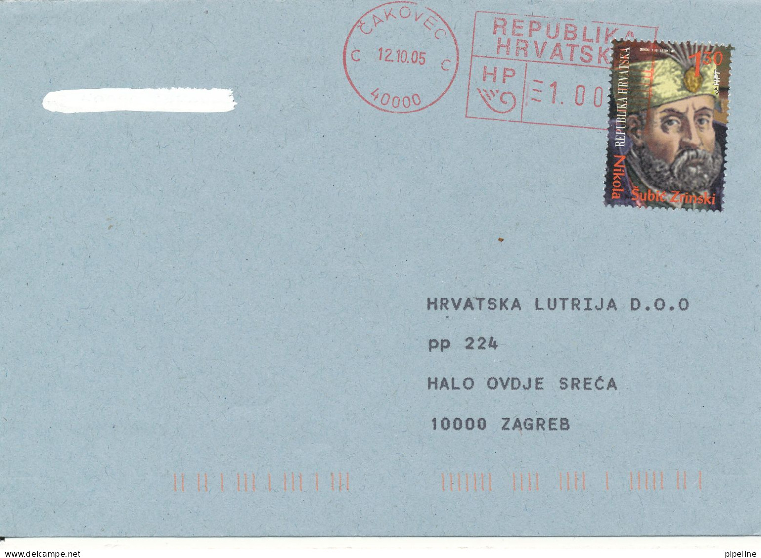 Croatia Cover Cakovec 12-10-2005 Single Franked And Meter Cancel - Croatia