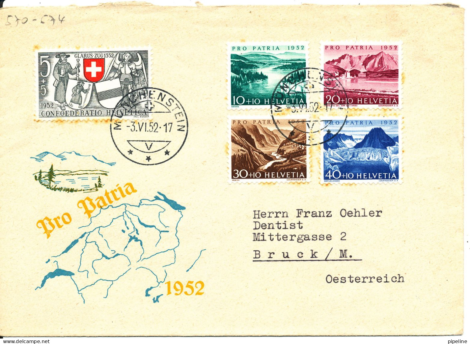 Switzerland  Pro Patria Cover Münchenstein 3-6-1952 Sent To Austria With Cachet - Covers & Documents