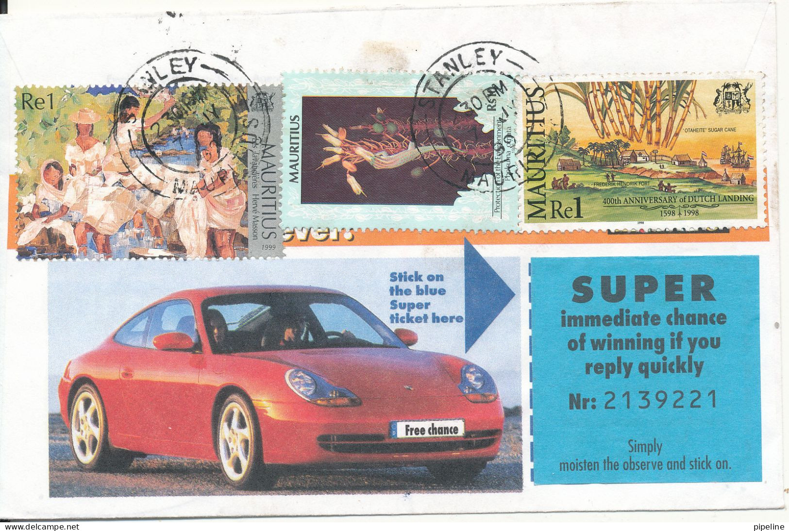 Mauritius Air Mail Cover Sent To Germany 7-7-1999 All Stamps Are On The Backside Of The Cover - Mauricio (1968-...)