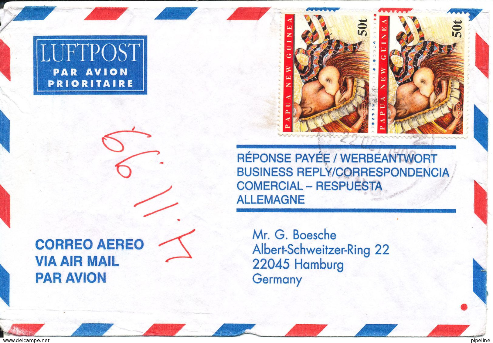 Papua New Guinea Air Mail Cover Sent To Germany 20-10-1999 - Papoea-Nieuw-Guinea