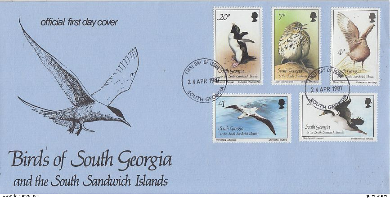 South Georgia 1987 Birds Of South Georgia 15v 3 FDC Ca 24 APR 1987 (GS150) - South Georgia