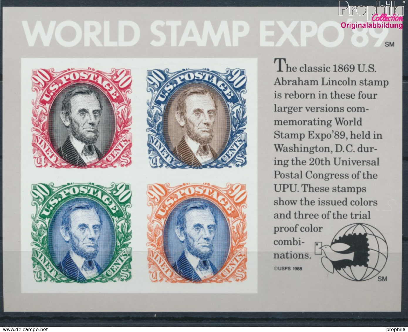 USA Block21 (kompl.Ausg.) Postfrisch 1989 Briefmarkenausstellung - Lincoln (10348697 - Nuovi