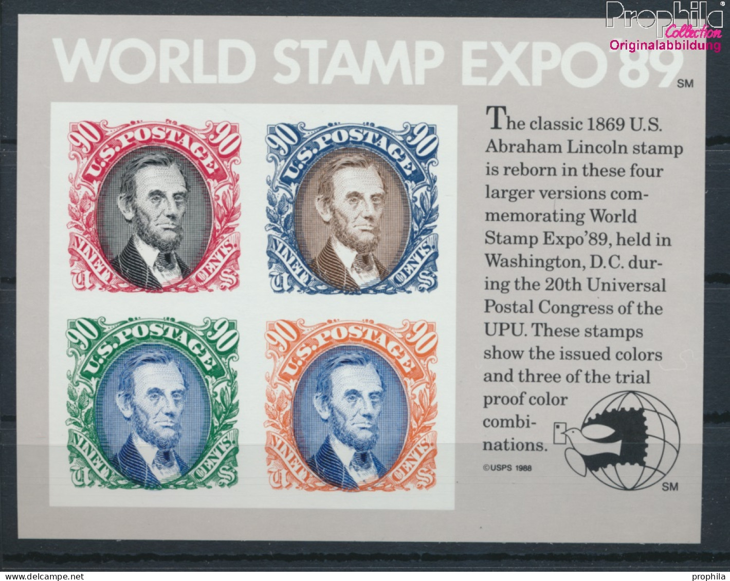 USA Block21 (kompl.Ausg.) Postfrisch 1989 Briefmarkenausstellung - Lincoln (10348698 - Nuovi