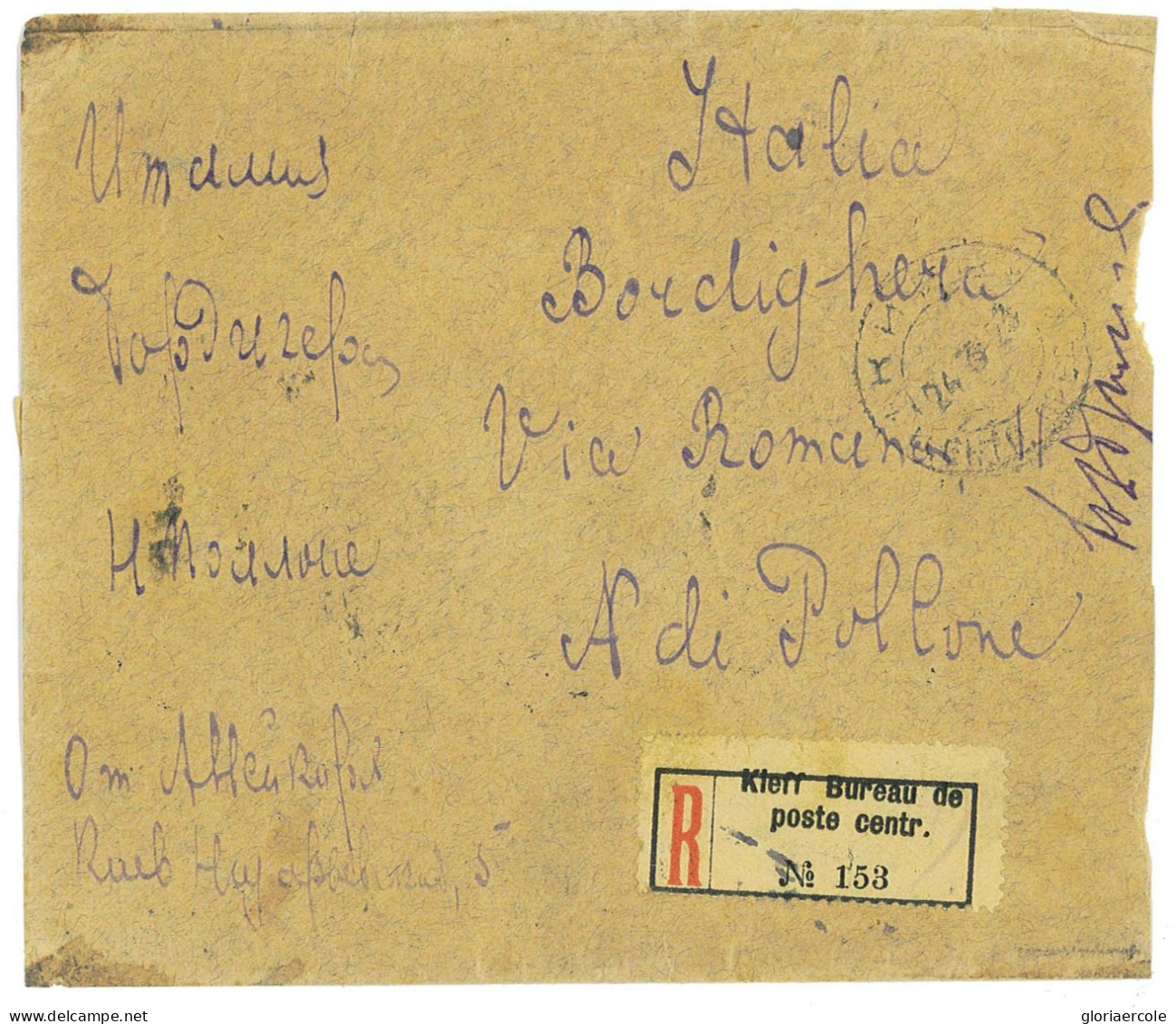 P2910 - RUSSIA/ SOVIET UNION 1923, 1050 RUBEL FRANKING REGISTRED FROM KIEV TO ITALY - Briefe U. Dokumente