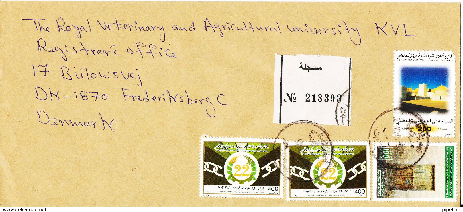 Libya Registered Cover Sent To Denmark 10-2-2004 Topic Stamps 1 Of The Stamps Is Missing A Corner - Libya