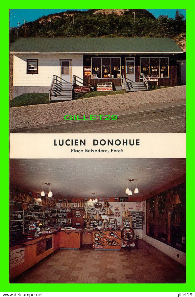 PERCÉ, QUÉBEC - LUCIEN DONOHUE MAGASIN, PLACE BELVEDERE - 2 MULTIVUES - ÉCRITE - UNIC - Percé