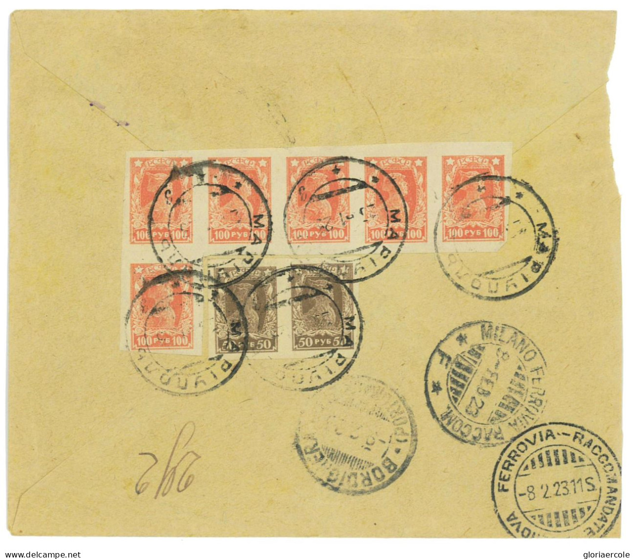 P2912 - RUSSIA , 700 RUBEL LETTER REGISTERED FROM MARIUPOL 1923 TO ITALY - Cartas & Documentos