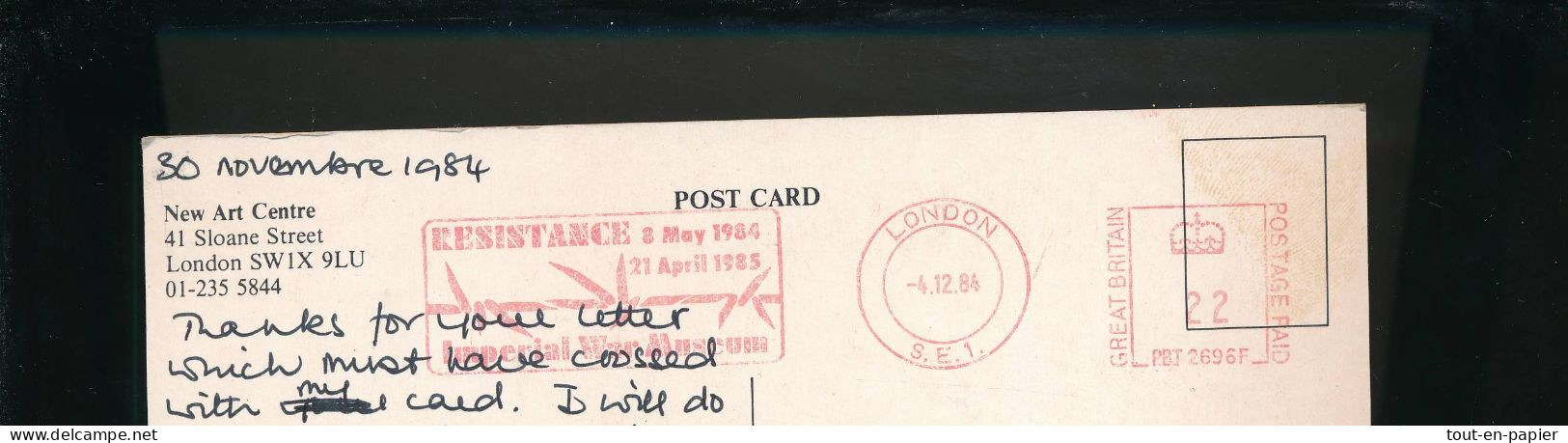 Grande Bretagne -  Oblitération Cachet Résistance 1984 Imperial War Museum   - Great Britain Cachet Rouge - 1984 London - Postmark Collection